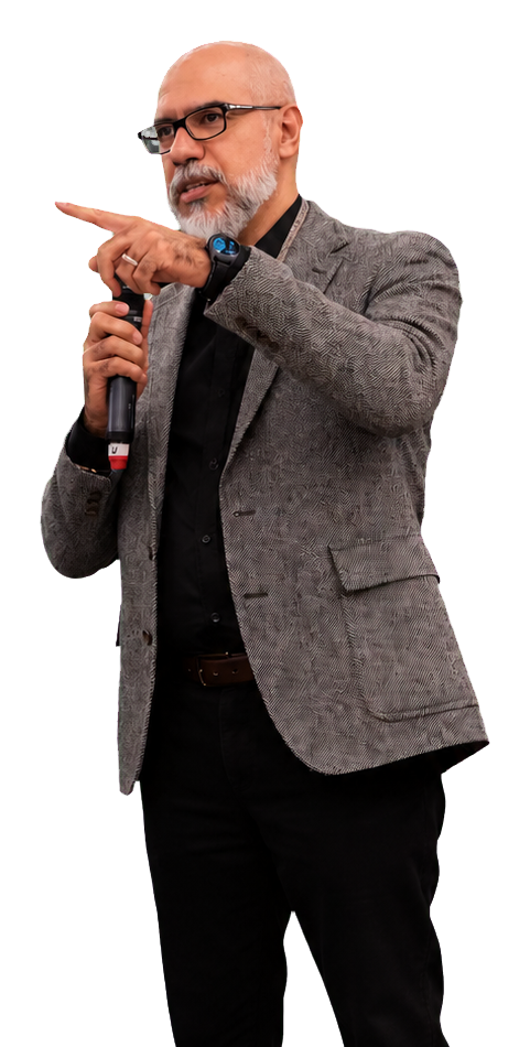 Abbas Zavar speaking and pointing during a professional healthcare discussion